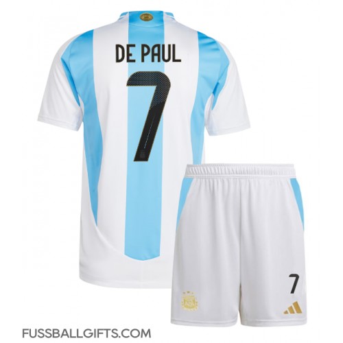 Argentinien Rodrigo De Paul #7 Fußballbekleidung Heimtrikot Kinder Copa America 2024 Kurzarm (+ kurze hosen)